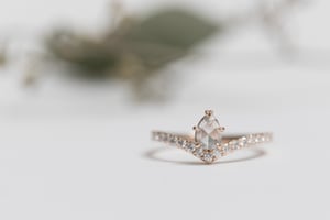 Image of 18ct rose gold pear shape rose-cut pale grey diamond wishbone ring (IOW187)