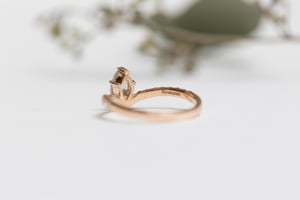 Image of 18ct rose gold pear shape rose-cut pale grey diamond wishbone ring (IOW187)