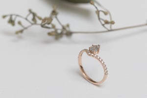 Image of 18ct rose gold pear shape rose-cut pale grey diamond wishbone ring (IOW187)