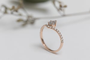 Image of 18ct rose gold pear shape rose-cut pale grey diamond wishbone ring (IOW187)