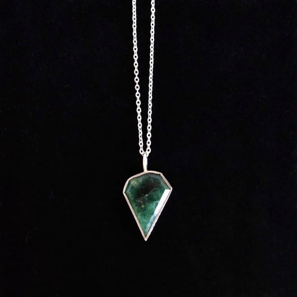 Image of Natural Emerald / mixed shape faceted cut silver necklace