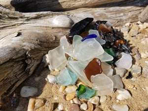 Image of Genuine Sea Glass Stack Necklace- Teal and White-Adjustable- Gift Boxed-#EB-418