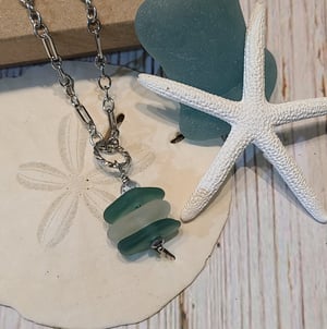 Image of Genuine Sea Glass Stack Necklace- Teal and White-Adjustable- Gift Boxed-#EB-418