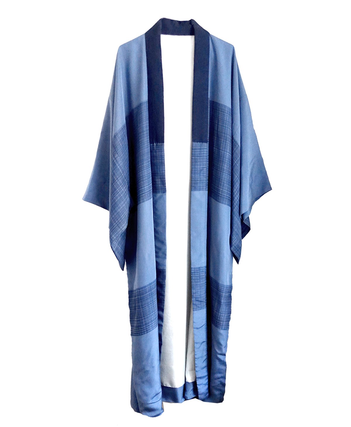 Image of Gråblå kimono til herrer - af silke med blå striber
