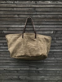 Image 5 of Large waxed canvas tote bag with leather handles / canvas market bag / carry all bag COLLECTION UNIS