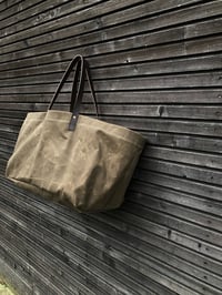 Image 4 of Large waxed canvas tote bag with leather handles / canvas market bag / carry all bag COLLECTION UNIS