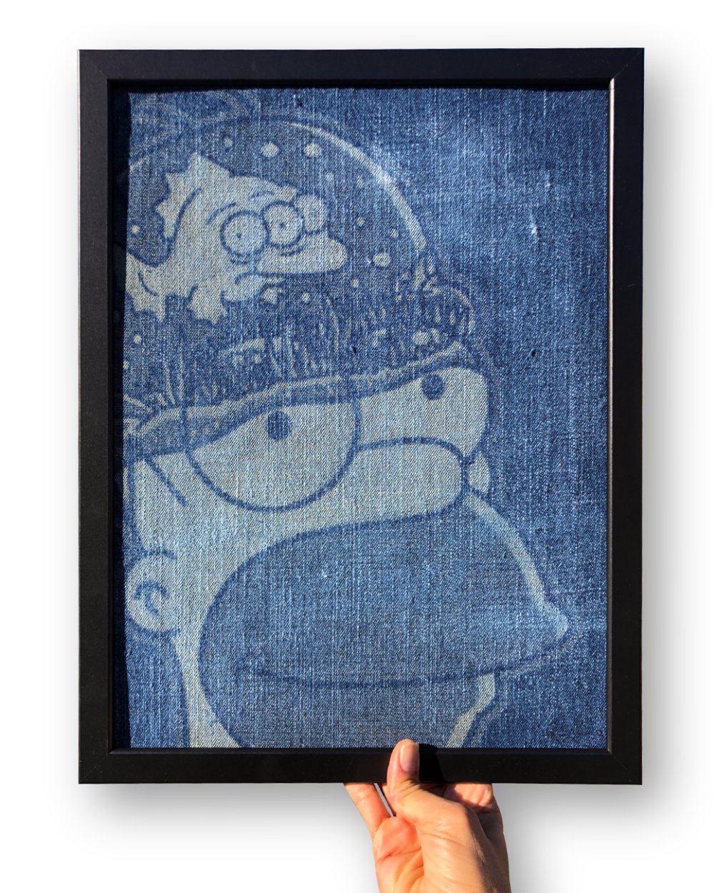 Image of Blinky in the Brain -16" Laser Engraved Hand Distressed on Denim - Art Print