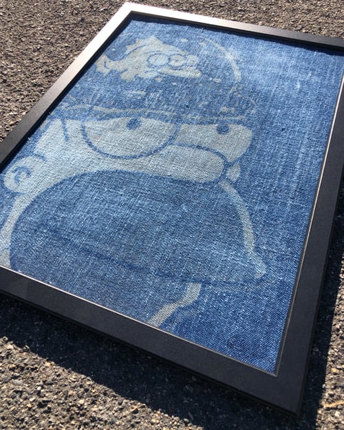 Image of Blinky in the Brain -16" Laser Engraved Hand Distressed on Denim - Art Print