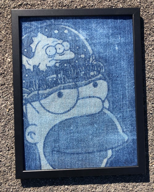 Image of Blinky in the Brain -16" Laser Engraved Hand Distressed on Denim - Art Print