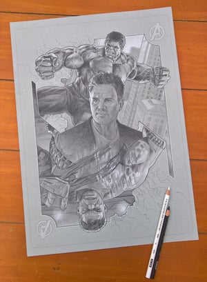 The Hulk - Avengers Picture Card Project - original pencil drawing 11.7"x16.5"