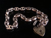 Image 1 of Edwardian 9ct rose gold ornate bracelet with heart padlock locket 5mm 10.2g