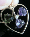 Victorian 9ct yellow gold large amethyst tourmaline heart and pearl drop pendant