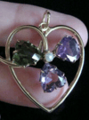 Victorian 9ct yellow gold large amethyst tourmaline heart and pearl drop pendant