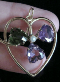 Image 3 of Victorian 9ct yellow gold large amethyst tourmaline heart and pearl drop pendant