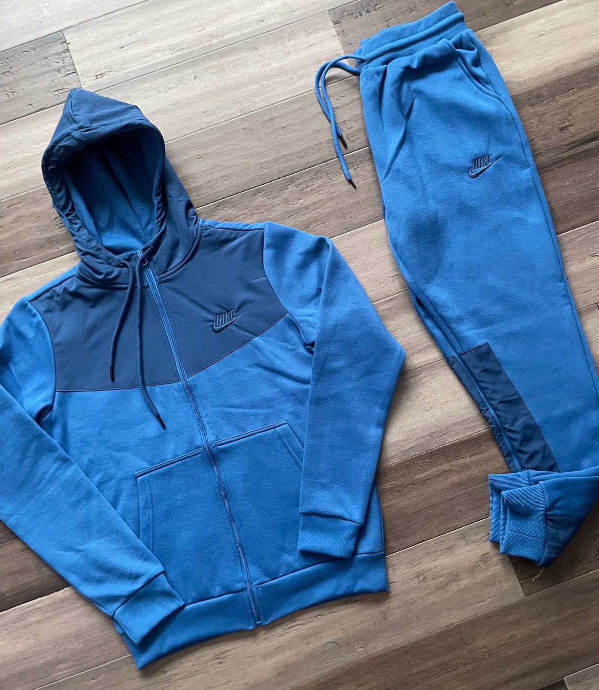 Men’s Triple Blue Zip Up Hoodie Sweatpants Set