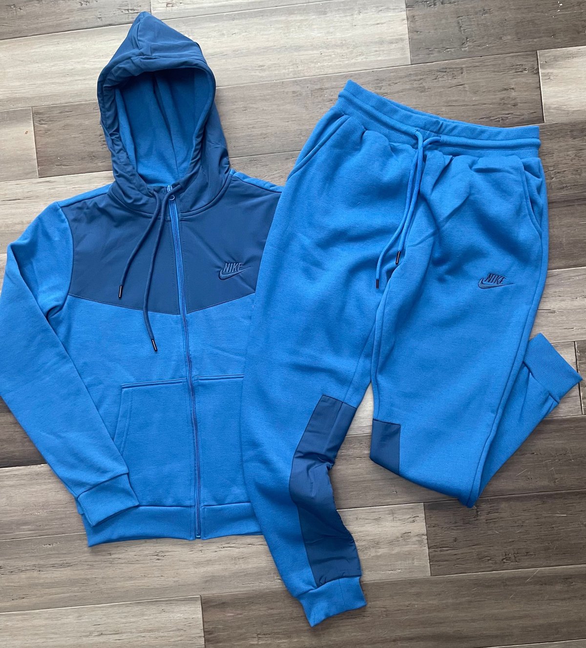Men’s Triple Blue Zip Up Hoodie Sweatpants Set