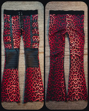 Image of Red leopard pants with studs