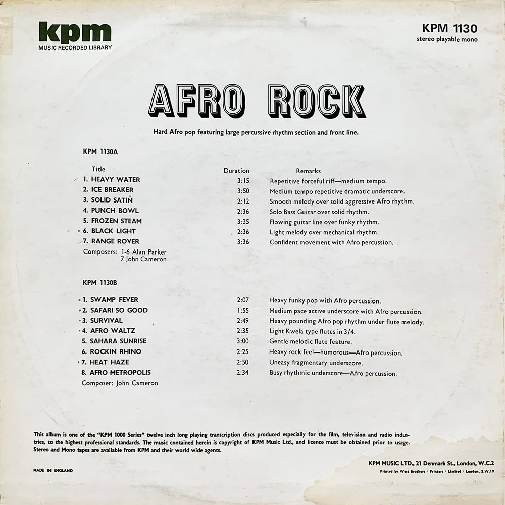 Alan Parker / John Cameron - Afro Rock (KPM Music ‎- KPM 1130 - 1973)