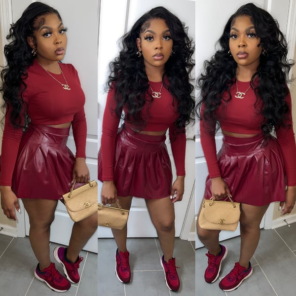 Image of Burgundy Hot Girl Skirt Set