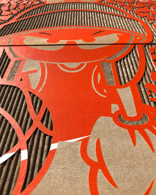 Image of Martian Laser Cut & Engraved from Orange Nike Box - Art Print
