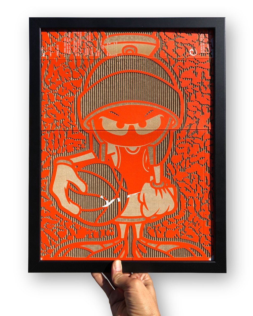 Image of Martian Laser Cut & Engraved from Orange Nike Box - Art Print
