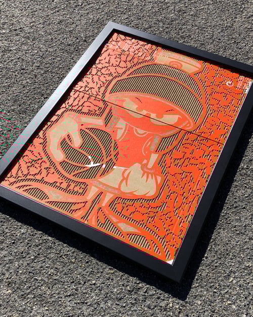 Image of Martian Laser Cut & Engraved from Orange Nike Box - Art Print