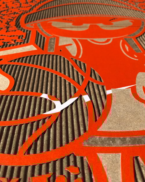 Image of Martian Laser Cut & Engraved from Orange Nike Box - Art Print