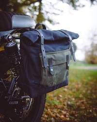 Image 1 of Black motorcycle bag in waxed canvas waterproof saddle bag bicycle bag bike accessories
