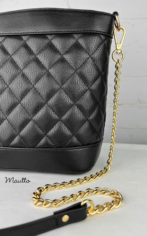 Image of GOLD Chain Strap with Leather Petite Handle -Classy Curb Diamond Cut- Choice of Length & Hooks