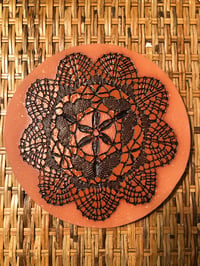 Image 1 of Small round butterfly lace tile - terra cotta 6”
