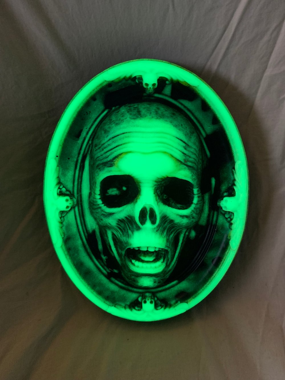 "Death's Head" Plaque One Off- Translucent Deep Blue, Yellow and Glow 