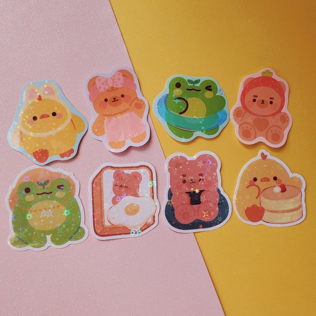 Holographic OC Friends Sticker Pack🐻🐸🐥