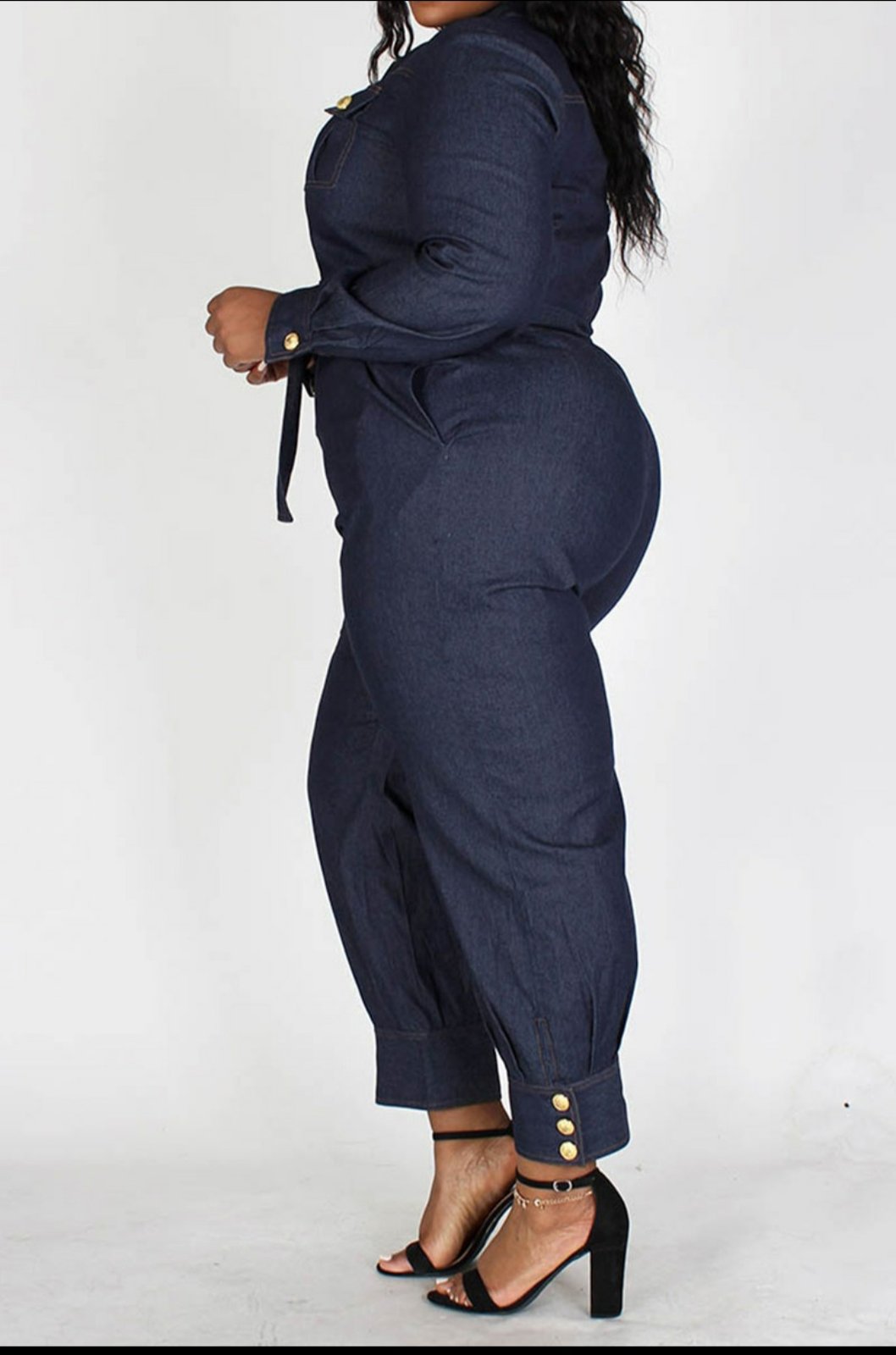 New Plus Size Women Long Sleeves Bandage Button Patchwork Casual Denim  Jumpsuit | eBay