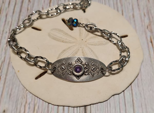 Image of Sterling Silver Amethyst Bracelet using recycled silver and casting-Adjustable-Gift Boxed -#EB-423