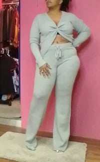 Image 2 of GREY KNOTTED FRONT SWEATER 2 PIECE SET 