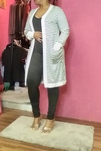 Image 1 of OPEN FRONT STRIPED CARDIGAN  IVORY/BLACK 