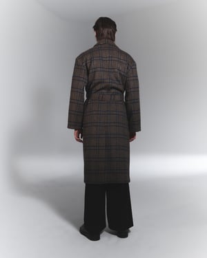 Image of NIGHT FLOW - Wool Blended Check Double Robe Coat (Brown)