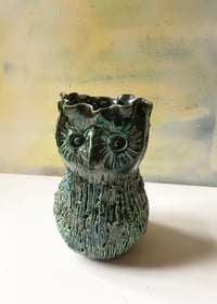Image 1 of Ceramic Green Owl Vase