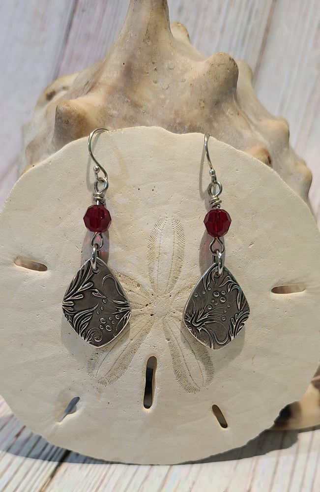 Image of Sterling Silver Earrings from a Hibiscus Cast - Garnet Red Crystals - Gift Boxed - #EB-424