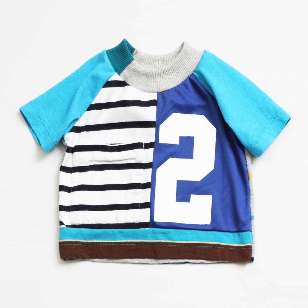 Image of pocket stripe bday boy kid unisex 2T two 2 second 2nd birthday short sleeve top shirt gift