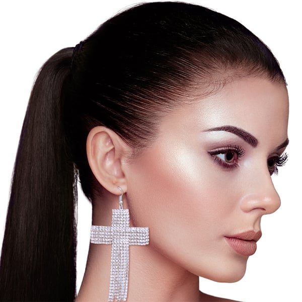 Image of Rhinstone Cross Earrings (Silver)