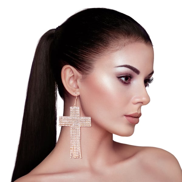 Image of Rhinestones Cross Earrings (Gold)