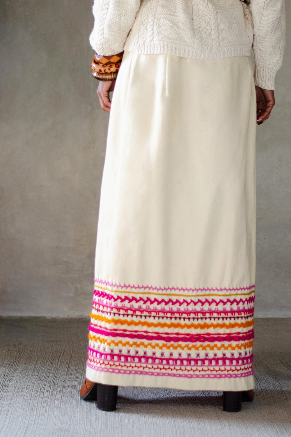 Image of Vintage Custom Adzowa Colorful Yarn Embroidered Maxi Skirt
