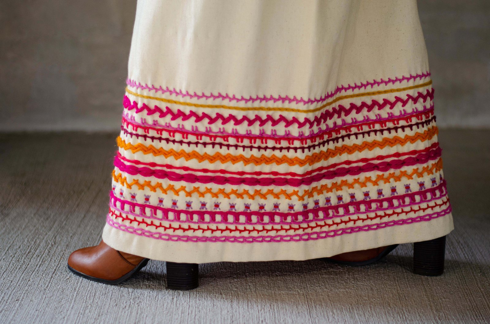 Traditional Hungarian Handmade Black Embroidery Skirt. Black