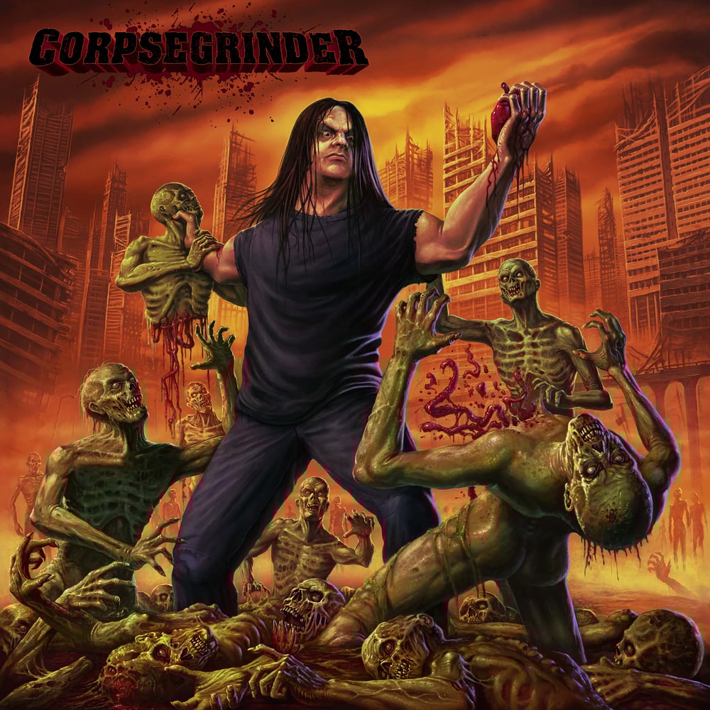 CORPSEGRINDER "ALBUM COVER" LONG SLEEVE SHIRT (WHITE) + SIGNED LP/CD BUNDLE