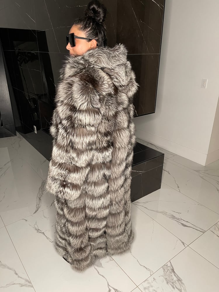 Full length silver shop fox fur coat
