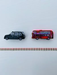 Image 2 of London themed cake topper with London bus, iconic London taxi 