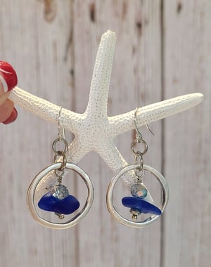 Image of Genuine Cobalt Blue Sea Glass Dangle Earrings-Sterling Ear Wires-Gift Boxed-EB-429