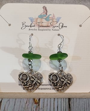 Image of Genuine Green Sea Glass Dangle Earrings- Sterling Ear Wires - Gift Boxed- EB-430