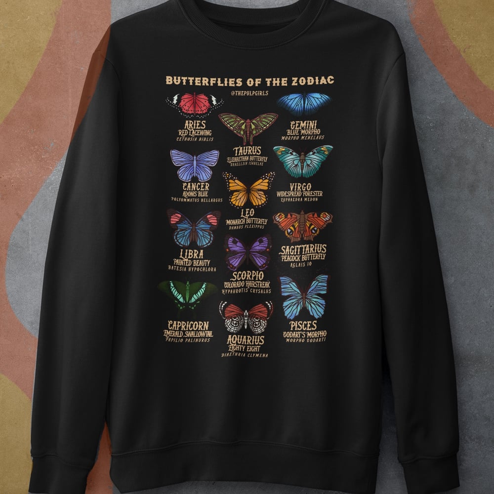 Image of BUTTERFLIES OF THE ZODIAC CREWNECK